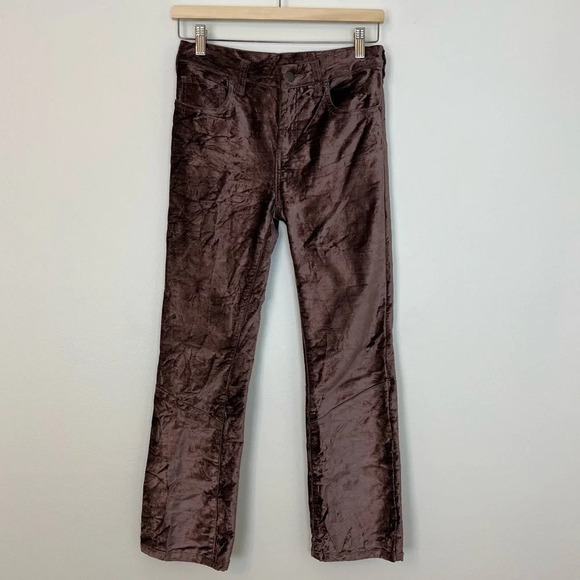 Free People Velvet Bootcut Crop Pants Brown 25 Boho Festival Vintage Romantic - Picture 3 of 9
